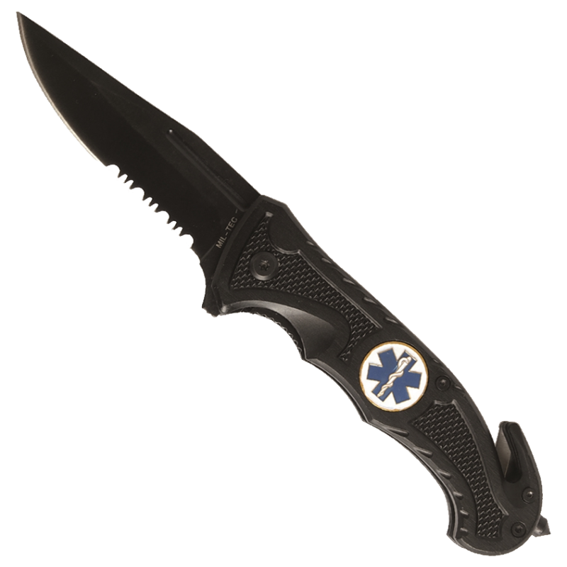 Coltello Rescue con taglia cintura e rompi vetro acciaio inox Miltec