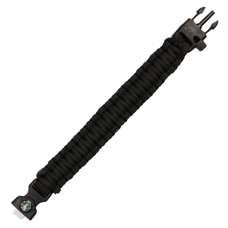 Bracciale Paracord Survival Bussola Acciarino Fischietto (Nero)