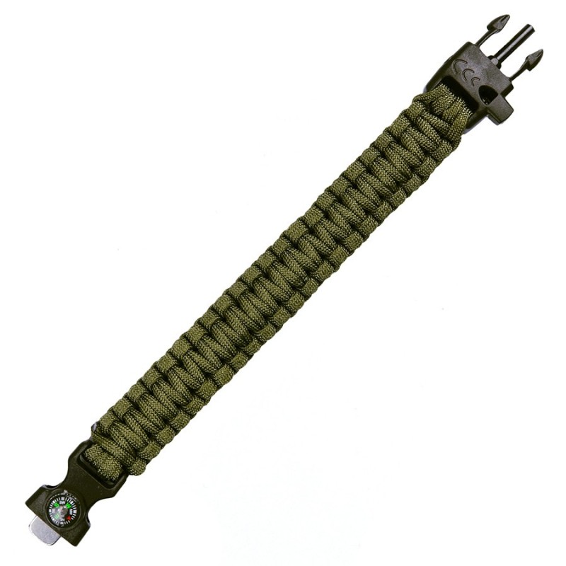 Bracciale Paracord Survival Bussola Acciarino Fischietto (Verde)
