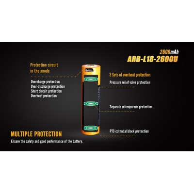 Batteria Ricaricabile 2600mAh 18650 Li-on MICRO Usb FENIX
