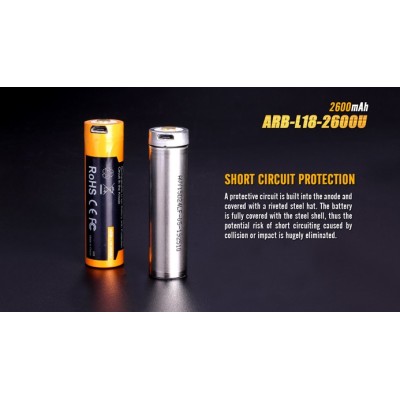 Batteria Ricaricabile 2600mAh 18650 Li-on MICRO Usb FENIX